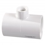 "T" ADAPTER REDUCER SOC FEMALE THREADED WHITE PVC - 1 1/2" X 1 1/4" (SOC X SOC X FNPT)