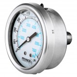 CADRAN PRESSION GLYCERINE INOX - 2 1/2" - 0@1000 PSI - SORTIE 1/4" MNPT DERRIÈRE