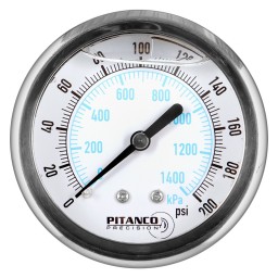 PRESSURE GAUGE SS GLYCERIN - 2 1/2" - 0@200 PSI - 1/4" MNPT BACK OUTLET
