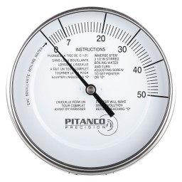 ADJUSTABLE THERMOMETER - 5" DIAL - 9" PROBE - GRADUATED 0 À 50 - 1/4" MNPT