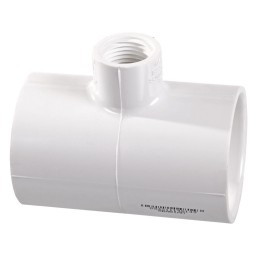 "T" ADAPTER REDUCER SOC FEMALE THREADED WHITE PVC - 1 1/2" X 3/4" (SOC X SOC X FNPT)