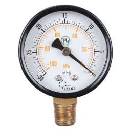 VACUUM GAUGE 1 1/2" -30" HG TO 0 VAC/KPA - 1/8" MNPT OUTLET AT THE BOTTOM - LOGO DSD STARS