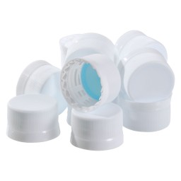 PLASTIC CAP WHITE FOR 8OZ/12OZ/250ML/375ML/500ML GLASS BOTTLE MODEL "FLAT" - FOAM LINER (12/PK)
