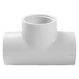 "T" ADAPTER SOC FEMALE THREADED WHITE PVC - 1 1/2" (SOC X SOC X FNPT)