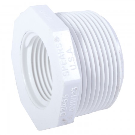REDUCER THREADED MALE/FEMALE WHITE PVC - 1" X 1/2" (MNPT X FNPT)