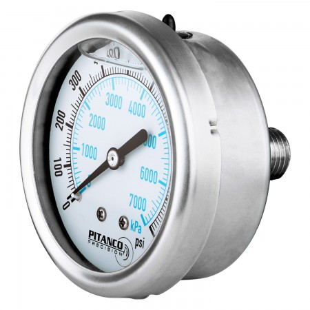 CADRAN PRESSION GLYCERINE INOX - 2 1/2" - 0@1000 PSI - SORTIE 1/4" MNPT DERRIÈRE