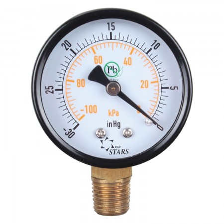 VACUUM GAUGE 2 1/2" -30" HG TO 0 VAC/KPA - 1/4" MNPT OUTLET AT THE BOTTOM - LOGO DSD STARS