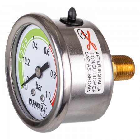 PRESSURE GAUGE STEEL BACK - 1 1/2" - 0@1 BAR - 1/8" MNPT BACK OUTLET