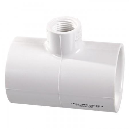 "T" ADAPTER REDUCER SOC FEMALE THREADED WHITE PVC - 1 1/2" X 1 1/4" (SOC X SOC X FNPT)